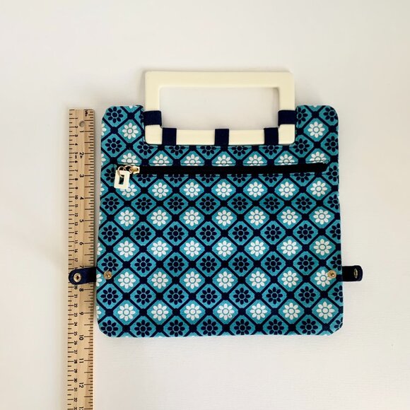 Old Navy Convertible Mod Flower Clutch Purse Bag Blue White Navy Preppy Retro - Picture 8 of 13
